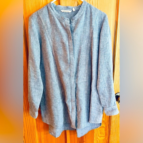 Soft Surroundings Light Blue Button-Up Shirt or Jacket Size PL Linen Minimalist - Picture 1 of 9